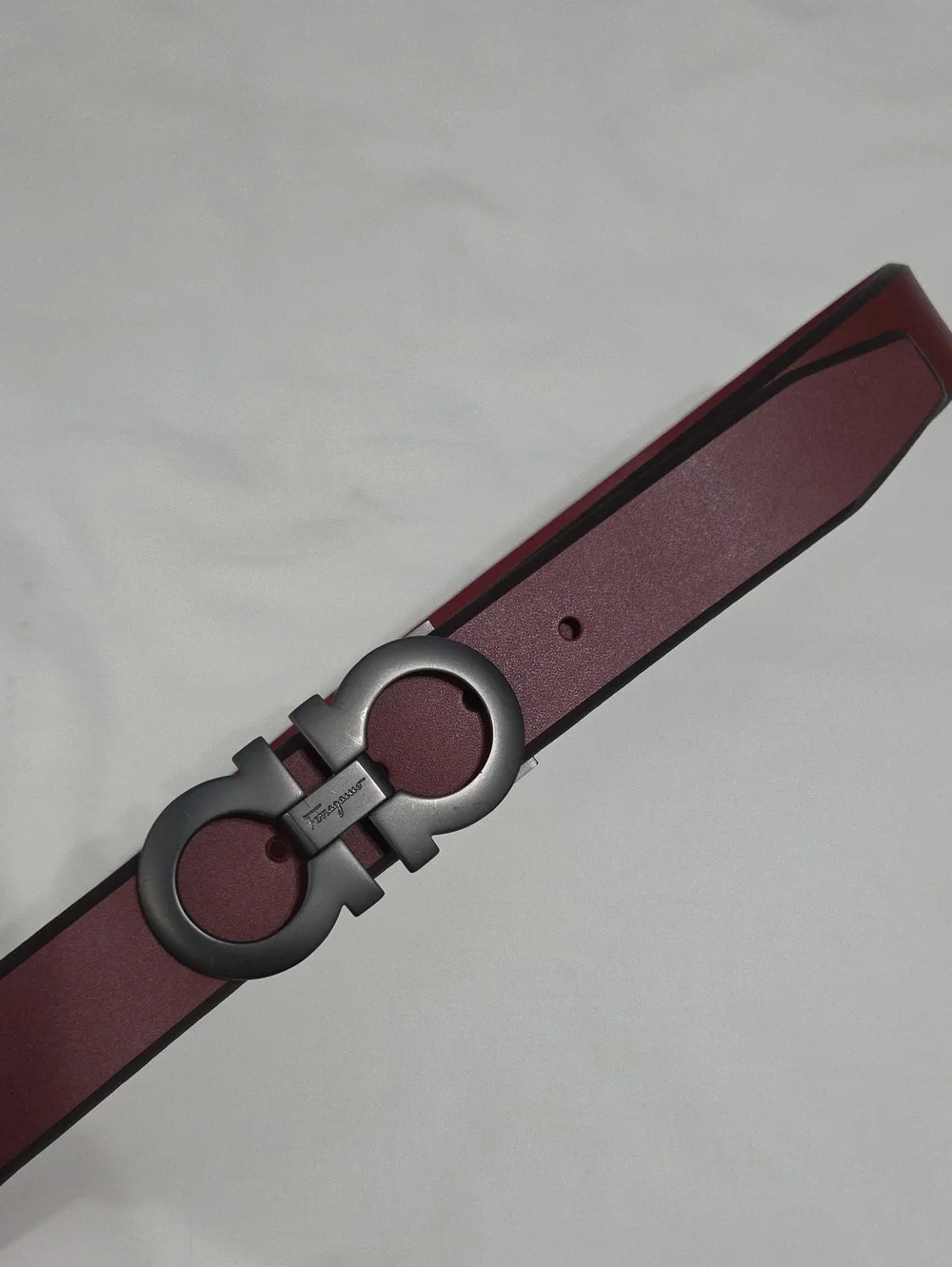 Salvatore Ferragamo Auburn Brown Leather Belt Double Gancini Buckle